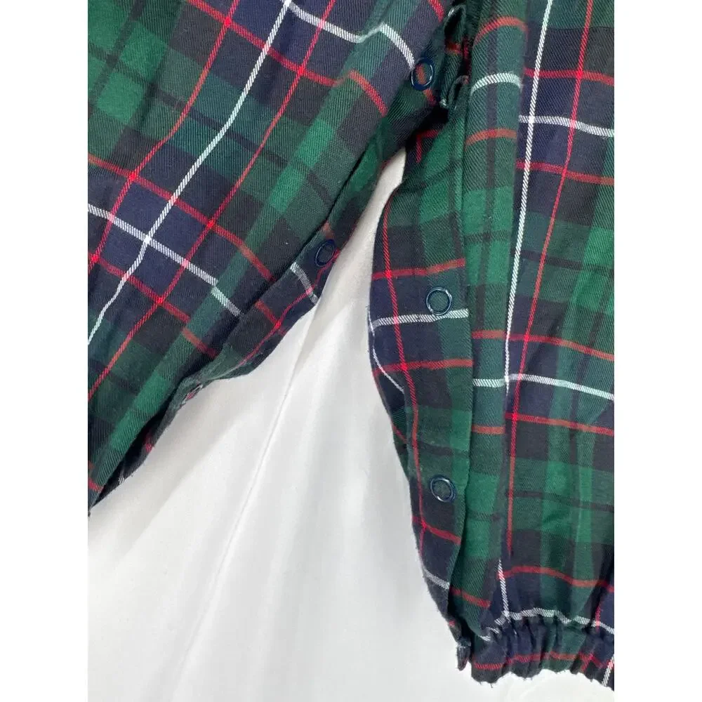 Vintage Carriage Boutiques Green Plaid Bubble Romper Pants Collar size 2T